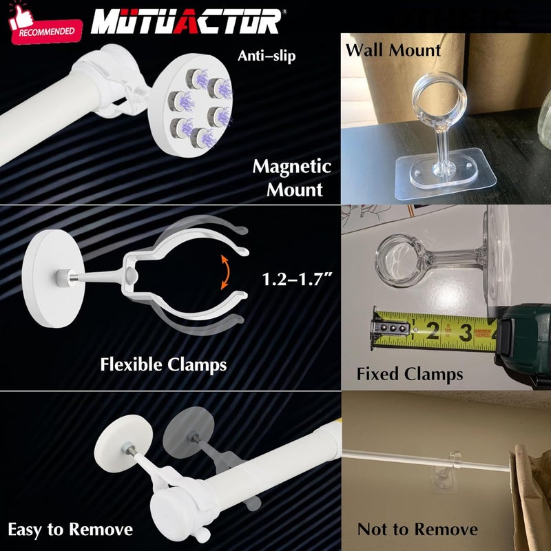 MUTUACTOR 4PCS White Magnetic Curtain Rod Brackets,Anti-Slip Magnetic Mount Curtains Rods Holders Heavy Duty,No Drilling Flexibility Curtain Rod Clamps for Hanging 1” Roman Rods Lamps Light Saber - Image 3